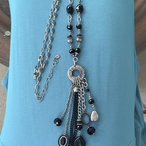 Chico’s 36” black onyx &  silver lariat